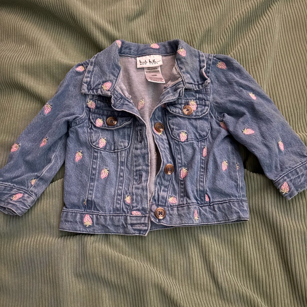 Nicole Miller Blue Jean Jacket with Strawberry Design